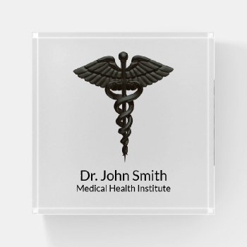 Professional Simple Medical Caduceus Black White Paperweight by SorayaShanCollection at Zazzle