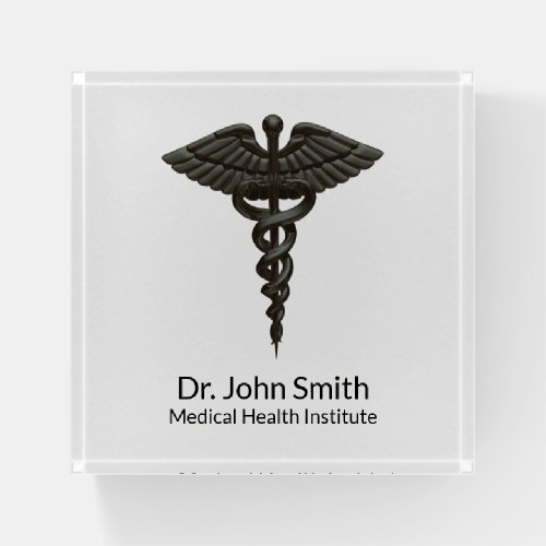 Professional Simple Medical Caduceus Black White Paperweight