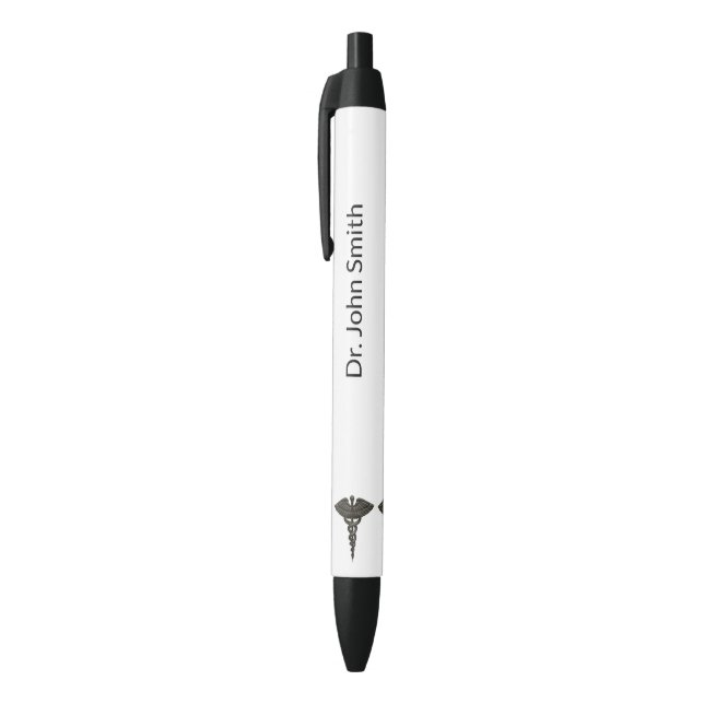 Professional Simple Medical Caduceus Black White Pen (Top (Vertical))