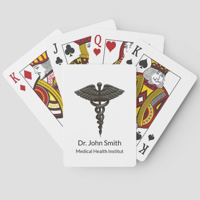 Professional Simple Medical Caduceus Black White Poker Cards (Back)