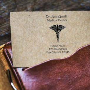 Professional Simple Medical Caduceus Black White Rubber Stamp
