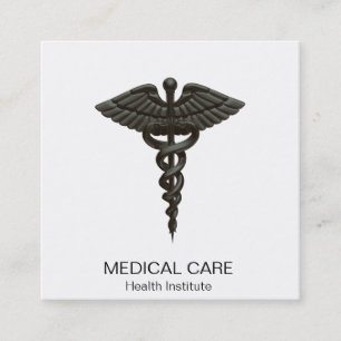 Professional Simple Medical Caduceus Black White Square Business Card