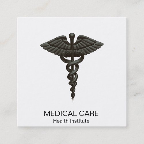 Professional Simple Medical Caduceus Black White Square Business Card