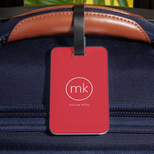 Professional Simple Minimal Monogram Initial Red Luggage Tag