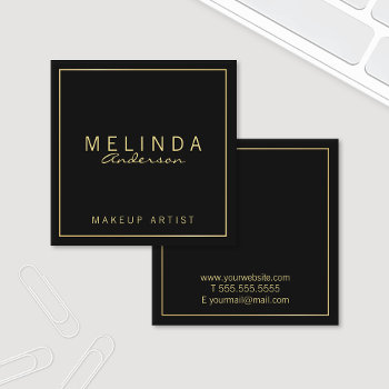 Professional Simple Modern Black And Gold Square Business Card by manadesignco at Zazzle