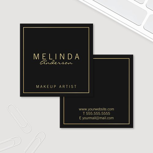 Professional Simple Modern Black and Gold Square Business Card
