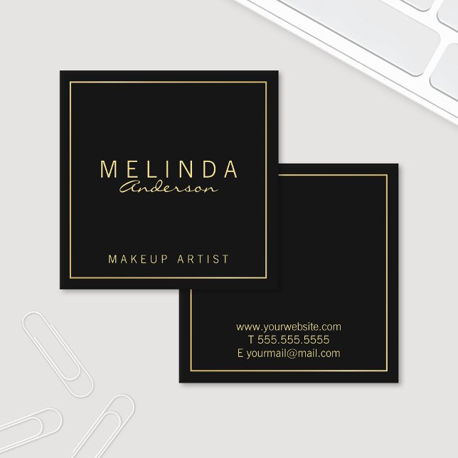 Professional Simple Modern Black and Gold Square Business Card (Creator Uploaded)