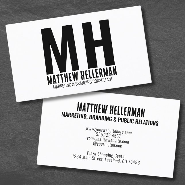 Professional Simple Modern Black White Monogram Business Card (Simple Modern Minimal Black White Monogram Business Card )