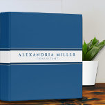 Professional Simple Modern Blue White Stripe 3 Ring Binder<br><div class="desc">Modern three ring binder features a simple design in a trendy classic blue color palette. Custom name presented on a white banner with a double blue stripe with coordinating blue accents and text. Shown with a custom name and title on the front in modern typography, this personalized professional binder is...</div>