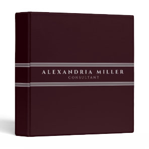 Professional Simple Modern Burgundy & Gray Stripe 3 Ring Binder
