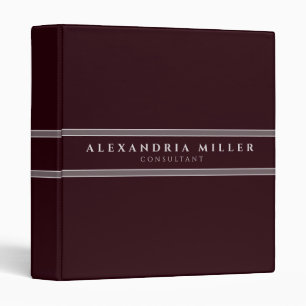 Professional Simple Modern Burgundy & Gray Stripe 3 Ring Binder