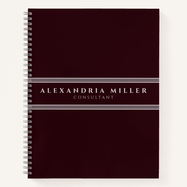 Professional Simple Modern Burgundy & Gray Stripe Notebook (Front)