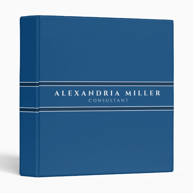 Professional Simple Modern Classic Blue Stripe 3 Ring Binder (Front/Spine)