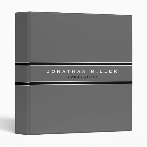 Professional Simple Modern Gray  Black Stripe 3 Ring Binder