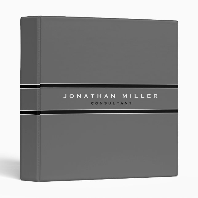 Professional Simple Modern Gray & Black Stripe 3 Ring Binder (Front/Spine)