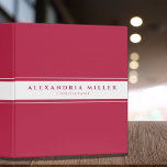 Professional Simple Modern Magenta White Stripe<br><div class="desc">Modern three-ring binder features a simple design in a trendy magenta palette. Custom name presented on a white banner with a double blue stripe with coordinating blue accents and text. Shown with a custom name and title on the front in modern typography, this personalized professional binder is designed with custom...</div>