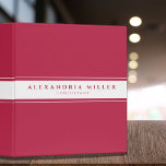 Professional Simple Modern Magenta White Stripe 3 Ring Binder<br><div class="desc">Modern three-ring binder features a simple design in a trendy magenta palette. Custom name presented on a white banner with a double blue stripe with coordinating blue accents and text. Shown with a custom name and title on the front in modern typography, this personalized professional binder is designed with custom...</div>