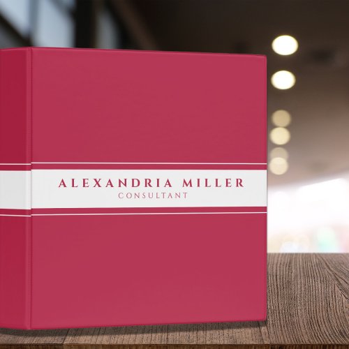 Professional Simple Modern Magenta White Stripe 3 Ring Binder