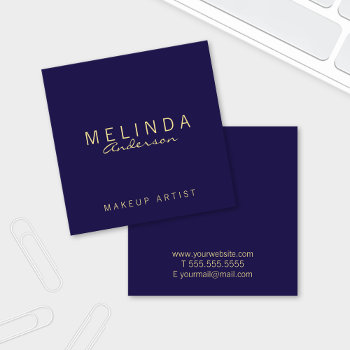 Professional Simple Modern Navy Blue And Gold Square Business Card by manadesignco at Zazzle