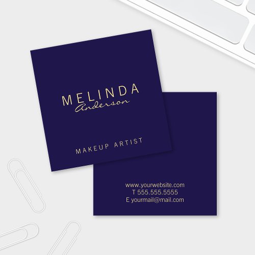 Professional Simple Modern Navy Blue and Gold Square Business Card