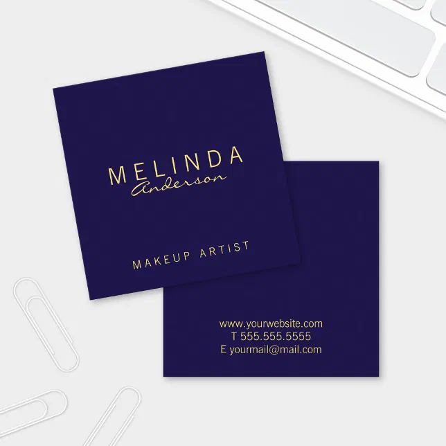 Professional Simple Modern Navy Blue and Gold Square Business Card | Zazzle