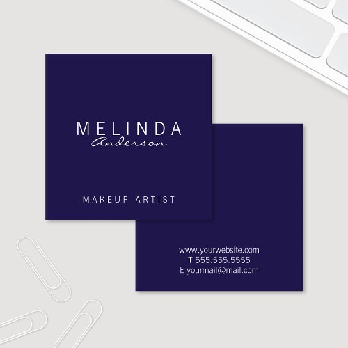 Professional Simple Modern Navy Blue and White Square Business Card