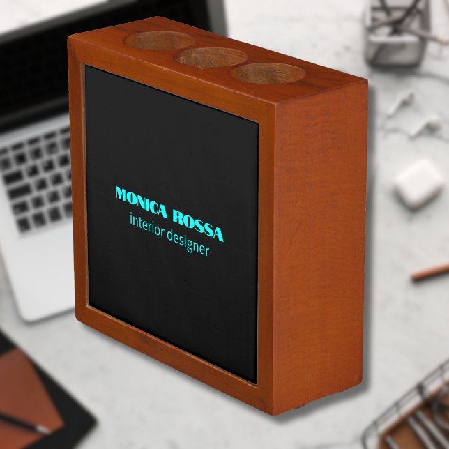 Professional Simple Modern Neon Blue Black Desk Organizer (Creator Uploaded)