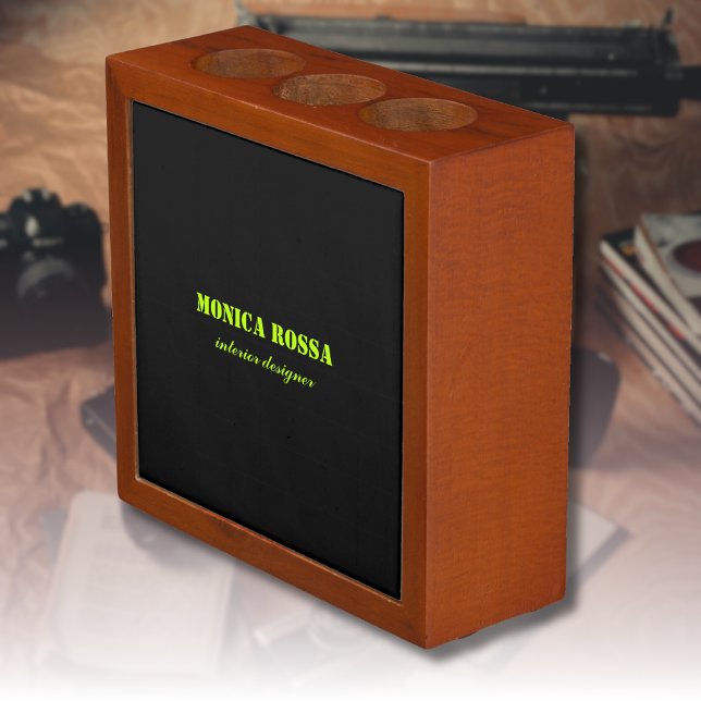 Professional Simple Modern Neon Lime Black Desk Organizer (Creator Uploaded)