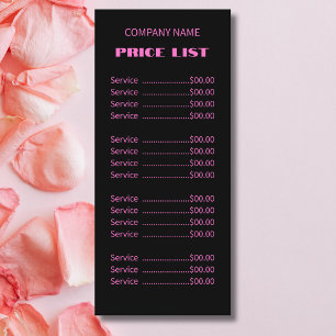 Professional Simple Modern Neon Pink Price List Menu