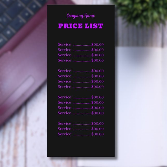 Professional Simple Modern Neon Purple Price List Menu (Creator Uploaded)