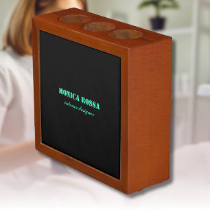 Professional Simple Modern Neon Teal Black Desk Organizer