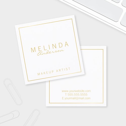 Professional Simple Modern White and Gold Square Business Card