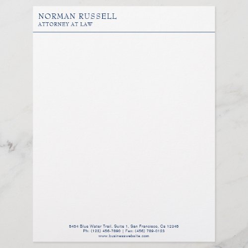 Professional Simple Navy Blue Border Lawyer Letterhead