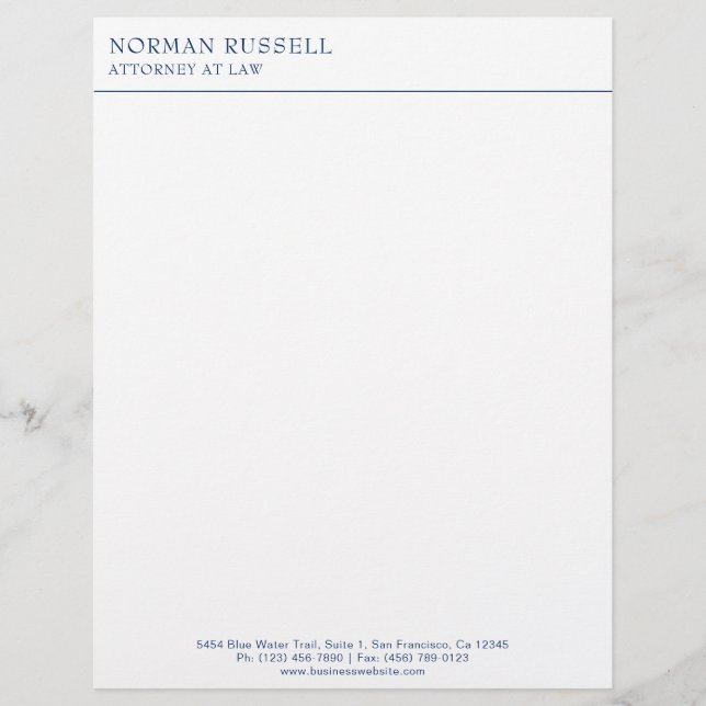 Professional Simple Navy Blue Border Lawyer Letterhead (Front)