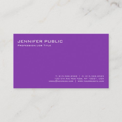 Professional Simple Plain Modern Elegant Violet Business Card