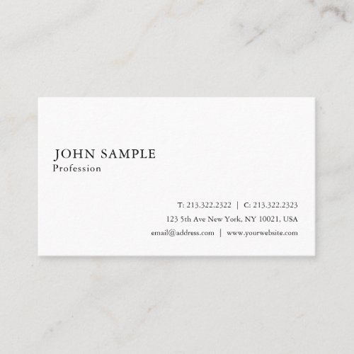 Professional Simple Plain Modern Elegant White Business Card