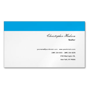 Professional Simple Plain Real Estate Blue White Business Card Magnet