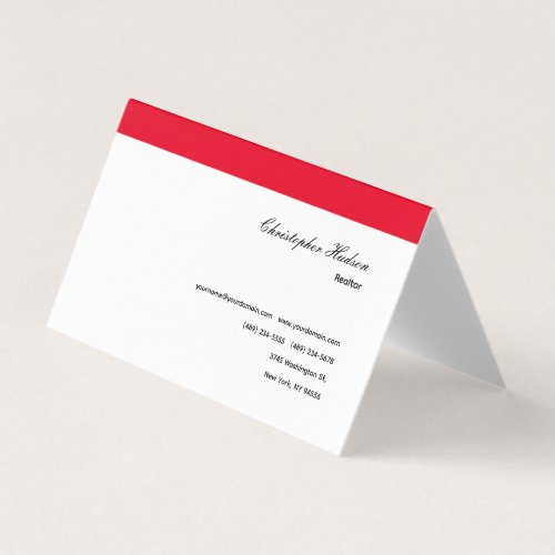 Professional Simple Plain Real Estate Red White Business Card