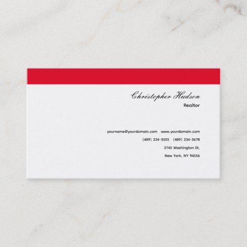 Professional Simple Plain Real Estate Red White Business Card