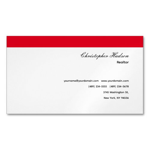 Professional Simple Plain Real Estate Red White Business Card Magnet