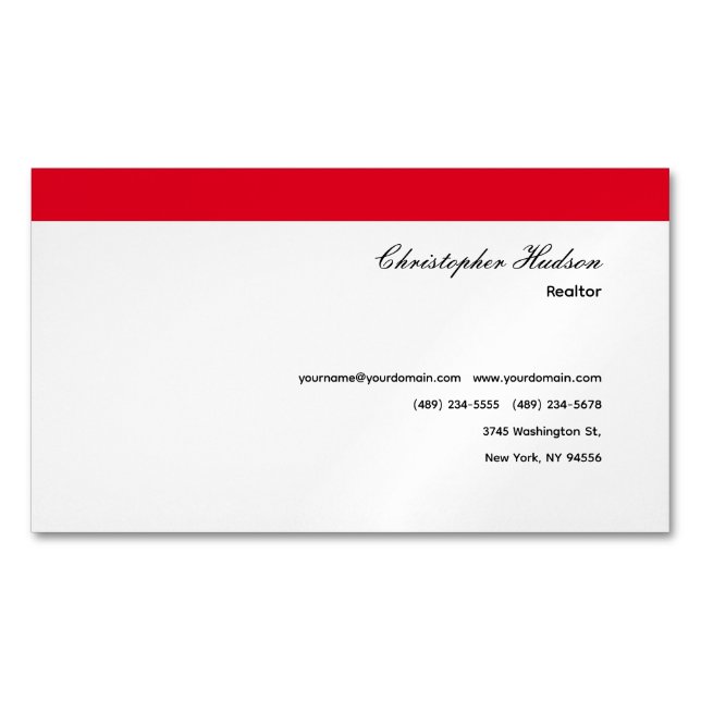Professional Simple Plain Real Estate Red White Business Card Magnet (Front)