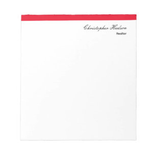 Professional Simple Plain Real Estate Red White Notepad
