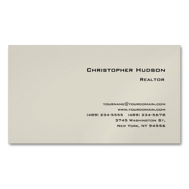Professional Simple Plain Realtor Real Estate Business Card Magnet (Front)
