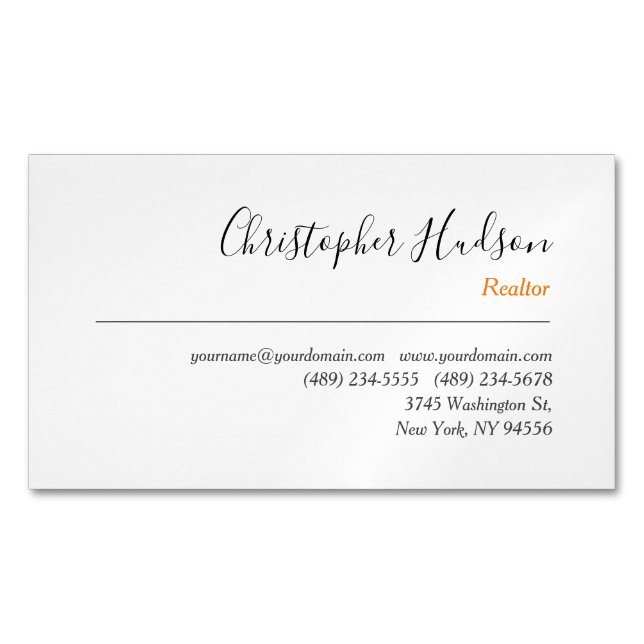 Professional Simple Plain Realtor Real Estate Business Card Magnet (Front)