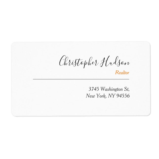Professional Simple Plain Realtor Real Estate Label (Front)