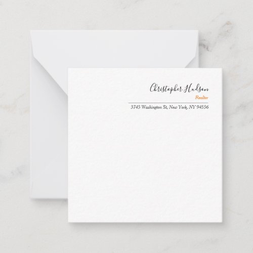 Professional Simple Plain Realtor Real Estate Note Card