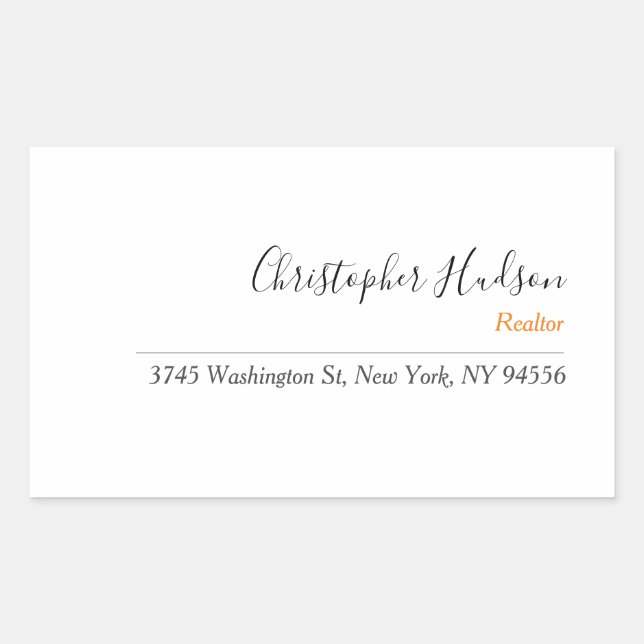 Professional Simple Plain Realtor Real Estate Rectangular Sticker (Front)