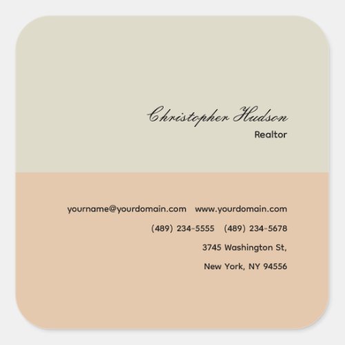 Professional Simple Plain Realtor Real Estate Square Sticker