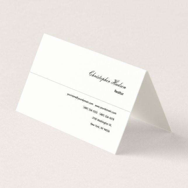 Professional Simple Plain Realtor Signature Cream Business Card (Front)