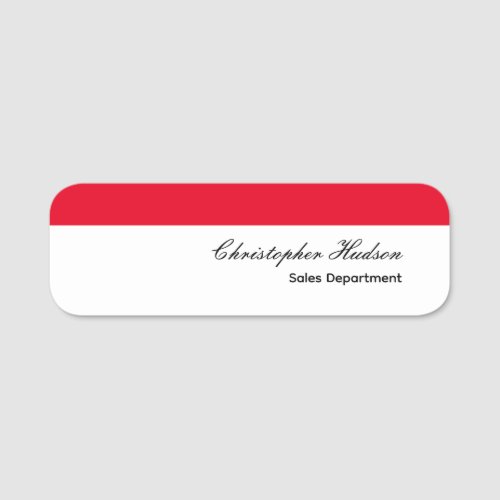 Professional Simple Plain Red White Name Tag